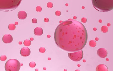 3 boyutlu kolajen kabarcık ve vitamin illüstrasyonu mavi arka planda izole edilmiş. Cilt bakımı kozmetik çözeltisi. 3d oluşturma