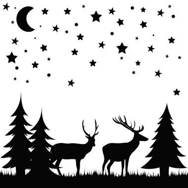Ormandaki bir geyiğin siyah silueti.