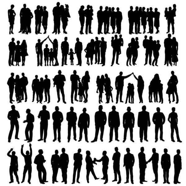 people black silhouette, set, collection on white background
