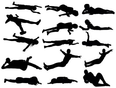 Siluet insanlar beyaz arkaplanda, vektör yatar