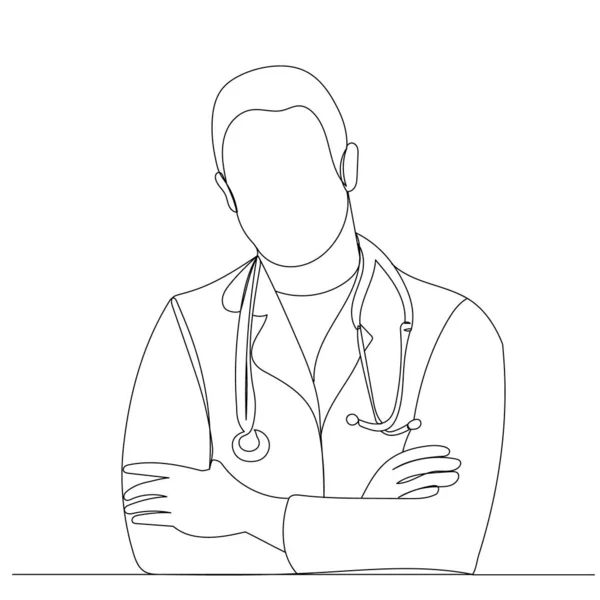 Doctor Portrait Drawing One Continuous Line — Stock Vector