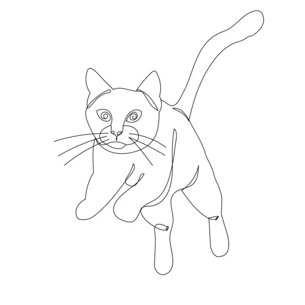 Gato Saltando Uma Linha Contínua Desenho — Vetor de Stock