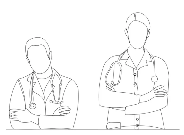 Doktorlar Aralıksız Tek Bir Çizgiyle Portre Çiziyorlar — Stok Vektör