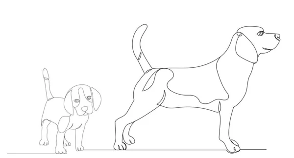 Σκύλο Και Κουτάβι Σχέδιο Από Μια Συνεχή Γραμμή — Διανυσματικό Αρχείο