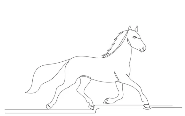 Lopende Paardentekening Door Één Doorlopende Lijn — Stockvector