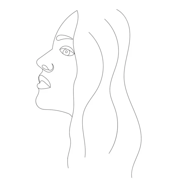 Gambar Gadis Potret Dengan Satu Garis Kontinu Vektor - Stok Vektor