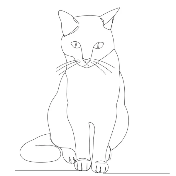 Katze Sitzt Zeichnung Von Einer Durchgehenden Linie — Stockvektor