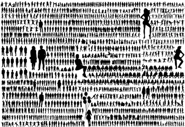 Set People Silhouettes Vector — Stock Vector