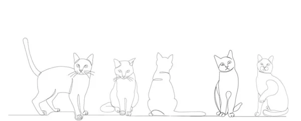 Una Línea Continua Dibujo Gato Sentado — Archivo Imágenes Vectoriales