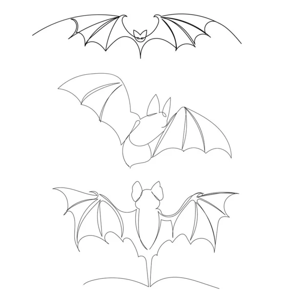 Bat Set One Continuous Line Drawing Vector — Stock Vector