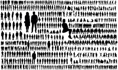 Set, insanların toplanması siluet vektörü, izole