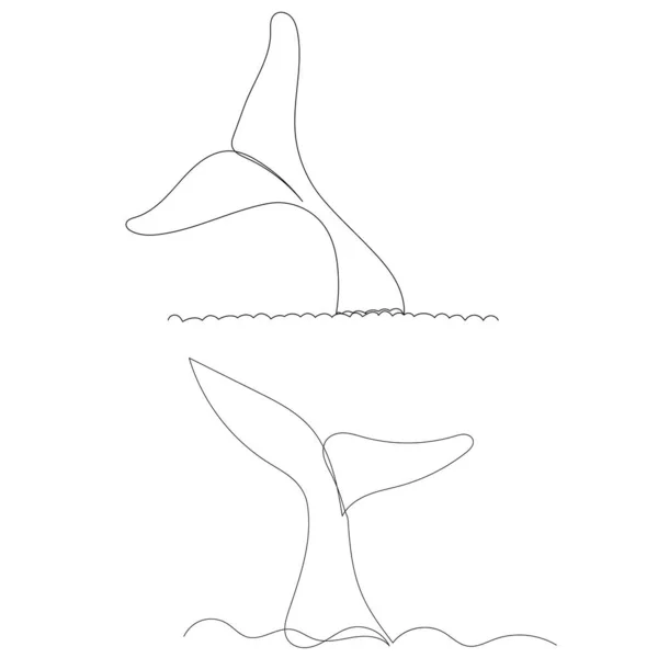 クジラの尾を連続線ベクトルで描き — ストックベクタ
