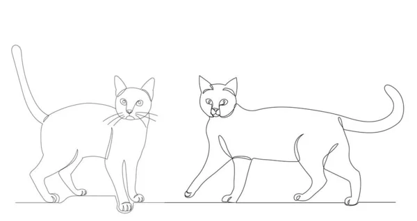 Kočky Kreslí Jednu Spojitou Čáru Vektor — Stockový vektor
