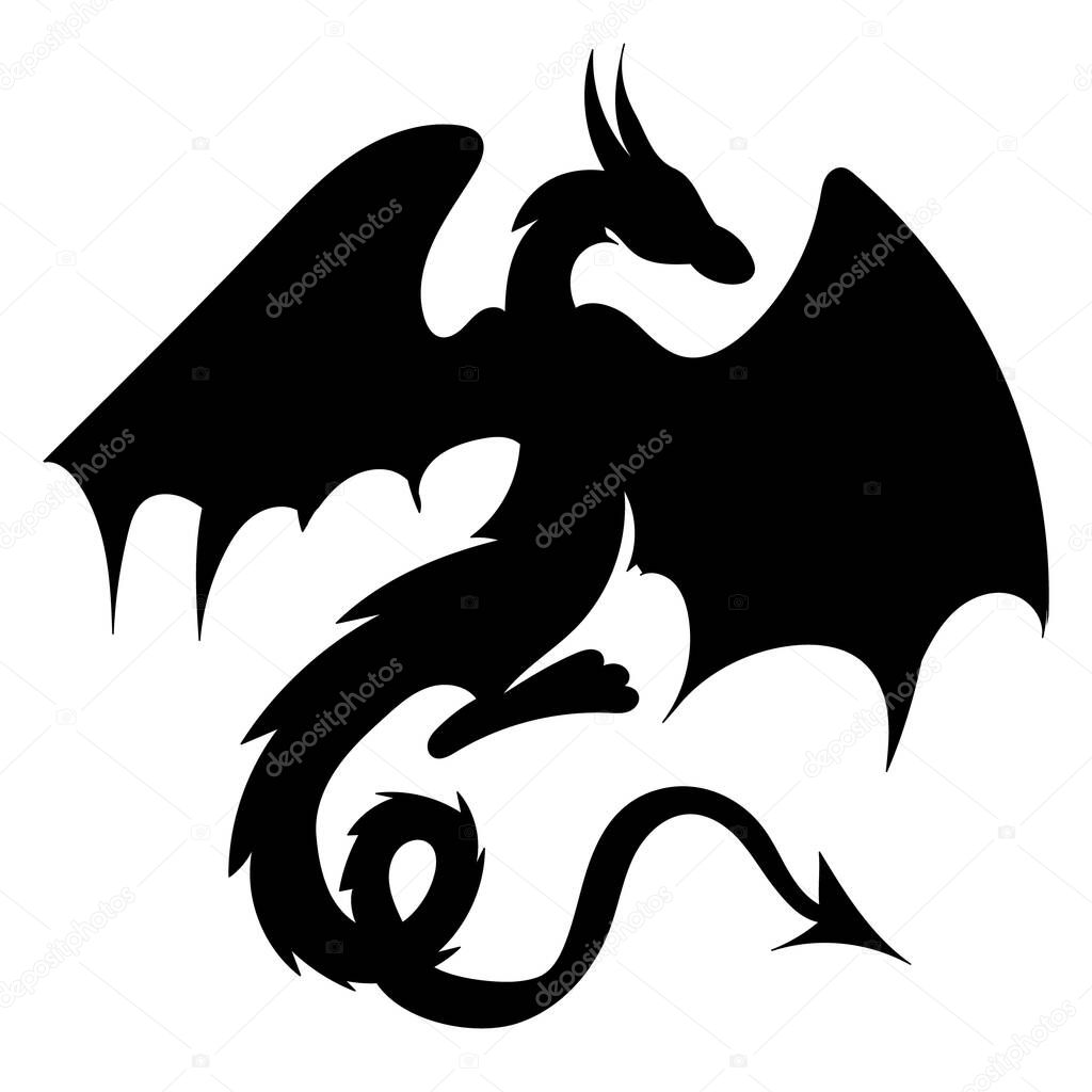 Dragon black silhouette vector, isolated