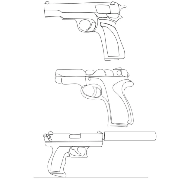 Пистолеты Вектор Непрерывной Линии Изолированные — стоковый вектор