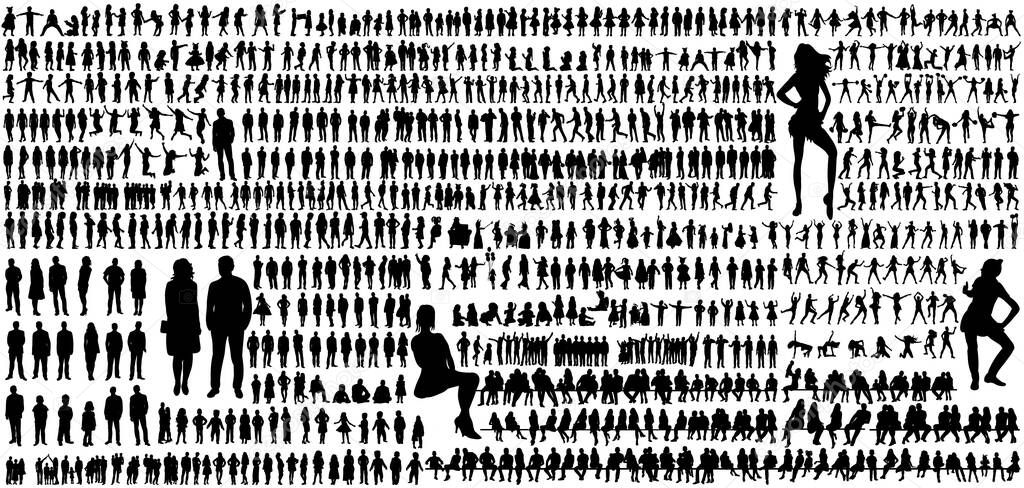 black silhouette people collection vector, isolated