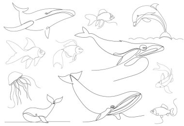 balık, balina, yunus, sürekli bir çizgi çizme vektörü