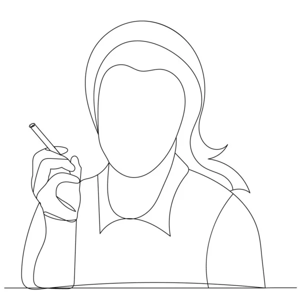 Femme Fumant Cigarette Une Ligne Continue Dessin Vecteur — Image vectorielle