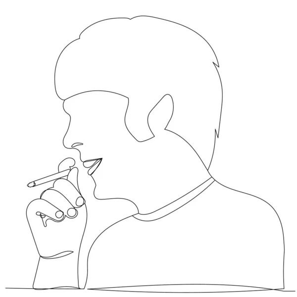Man Rökning Cigarett Kontinuerlig Linje Rita Vektor — Stock vektor