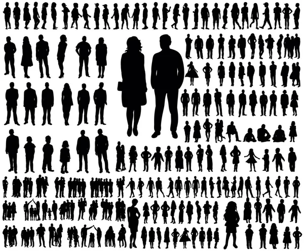 Persone Dalla Silhouette Nera Vettore Impostato Isolato — Vettoriale Stock