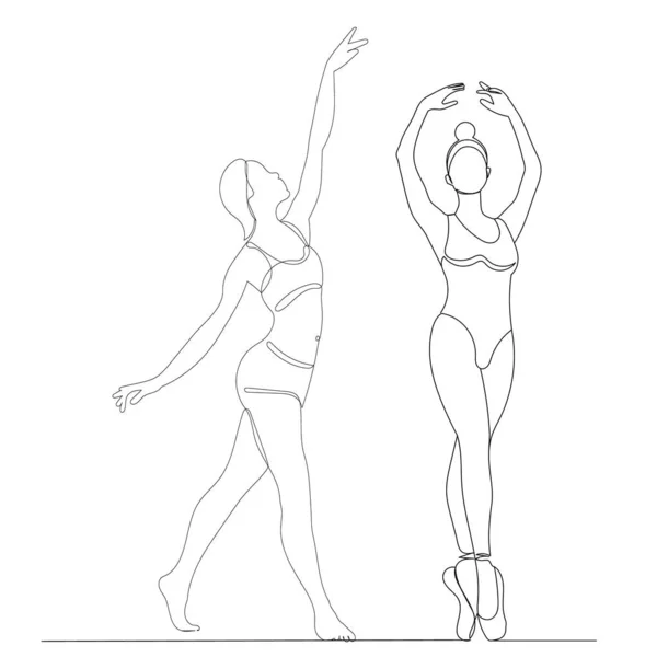 Danse Filles Dessin Vecteur Ligne Continue — Image vectorielle