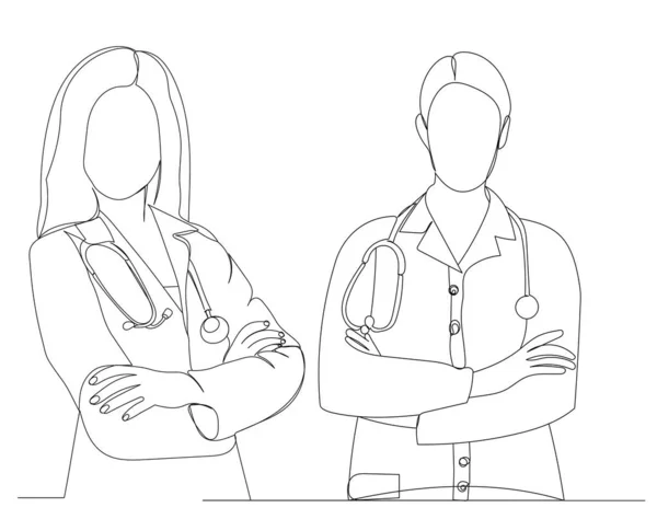 Médecins Femmes Dessinant Vecteur Ligne Continue — Image vectorielle
