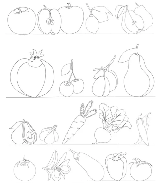 Légumes Fruits Dessinant Vecteur Continu — Image vectorielle