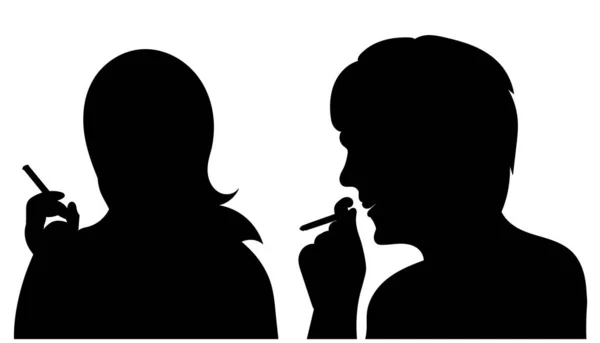 Preto Silhueta Retrato Pessoas Fumando — Vetor de Stock