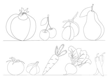 sebze ve meyve aralıksız bir çizgi vektörü çiziyor