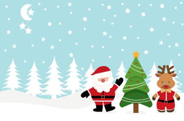 Noel Baba ve kış ormandaki geyik