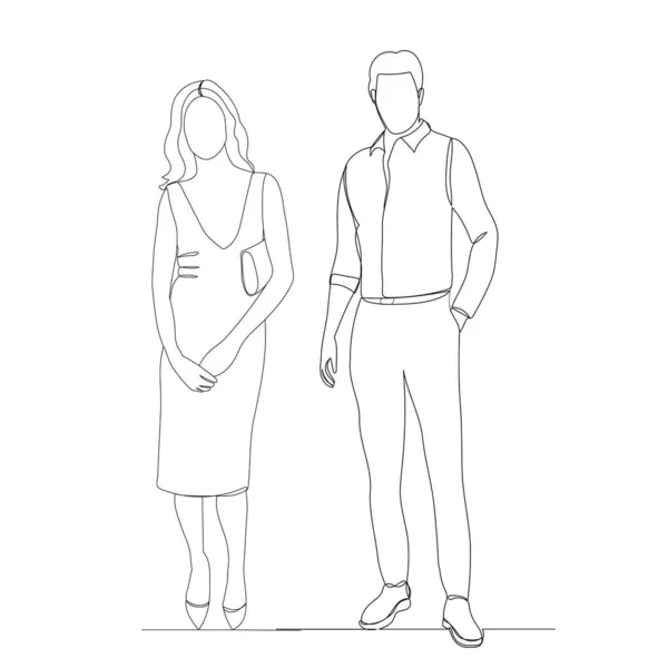 Mann Und Frau Zeichnen Einen Kontinuierlichen Linienvektor — Stockvektor