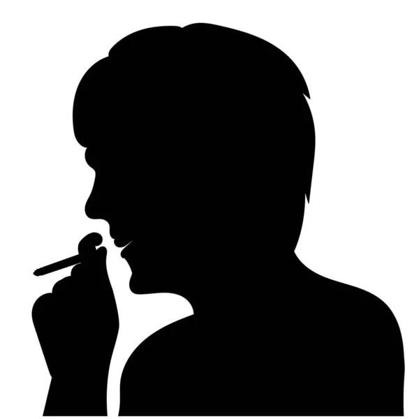 Preto Silhueta Homem Fumar Retrato Vetor — Vetor de Stock