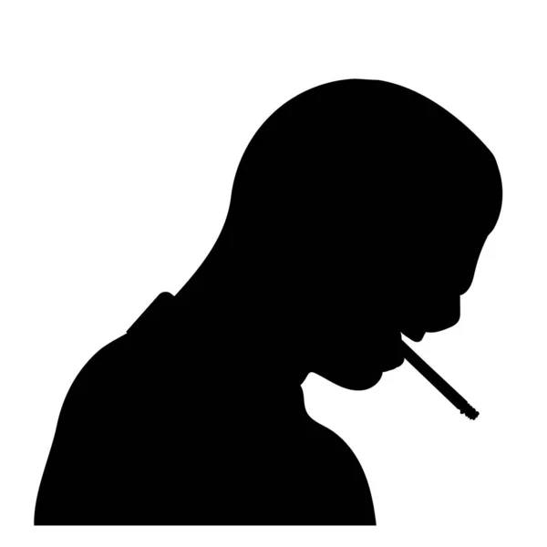 Черный Силуэт Человека Курящего Портрет — стоковый вектор