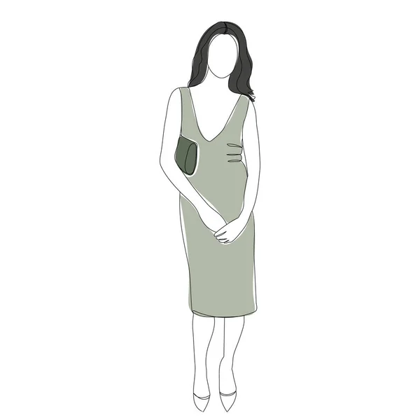 Bosquejo Chica Mujer Línea Dibujo — Vector de stock