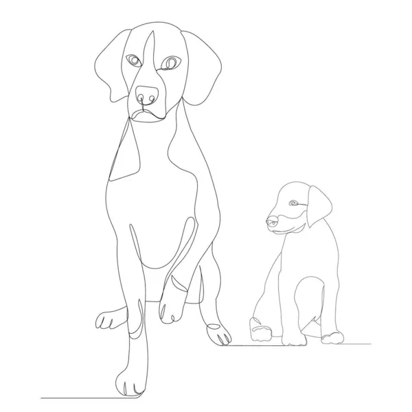 狗和小狗线绘图草图 孤立的 — 图库矢量图片