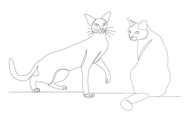 Gatos Una Línea Dibujo Aislado Vector — Archivo Imágenes Vectoriales