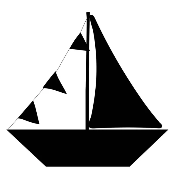 Лодка Парусами Черный Силуэт Изолирован Вектор — стоковый вектор