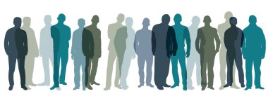 Kalabalık insan silueti, izole edilmiş, vektör