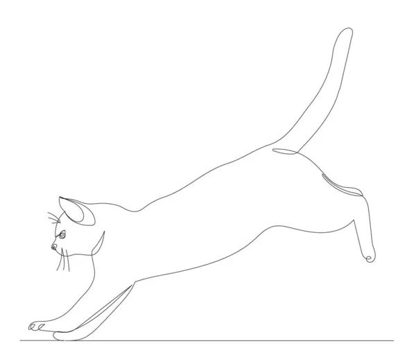 Gato Saltar Una Línea Dibujo Aislado Vector — Archivo Imágenes Vectoriales