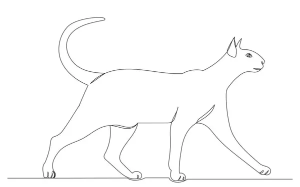 Gato Andando Uma Linha Desenho Isolado — Vetor de Stock