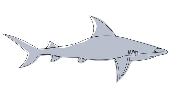 Shark One Line Drawing Isolated Vector — Stock Vector