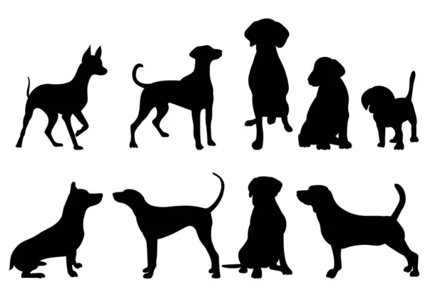 Set Dog Silhouette Isolated Vector — Stock Vector