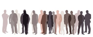 İnsanlar ayakta duruyor, kalabalık silueti, izole edilmiş, vektör