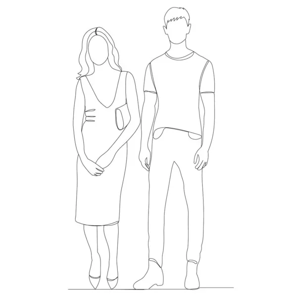 Mann Und Frau Zeichnen Durch Eine Durchgehende Linie Vektor Isoliert — Stockvektor