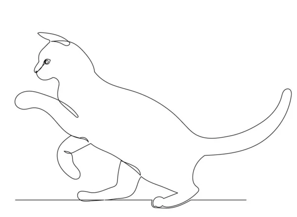 Рисование Кошкой Одной Сплошной Линии Вектор Изолированный — стоковый вектор