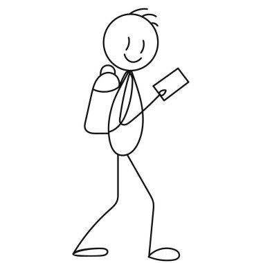 Telefonu olan adam, çöp adam, vektör.