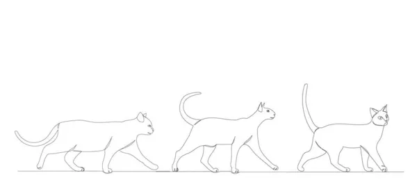 Gatos Caminar Una Línea Continua Dibujo Vector Aislado — Archivo Imágenes Vectoriales