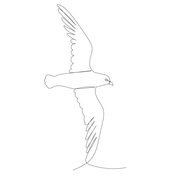 Летящая Чайка Одна Сплошная Линия Рисунок Вектор Изолированный — стоковый вектор