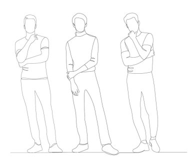 Erkekler sürekli bir çizgi vektörü çiziyorlar, izole.