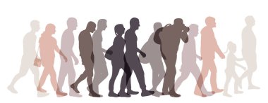  Beyaz arka plan vektörü üzerinde yürüyen siluet insanlar, izole edilmiş